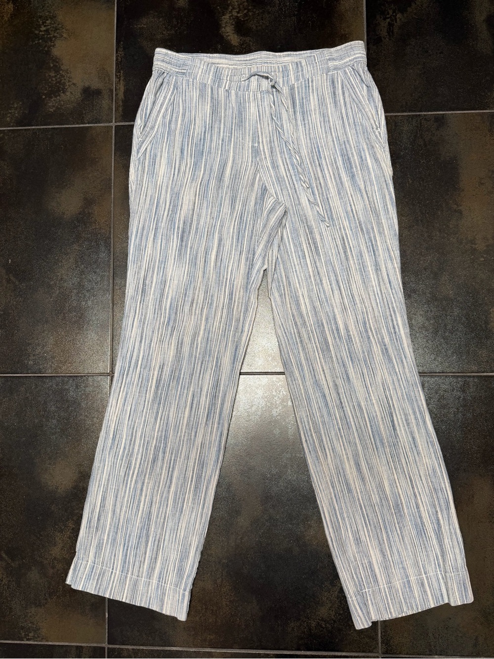 Women's Light Blue Stripe Straight-Leg Drawstring Pants